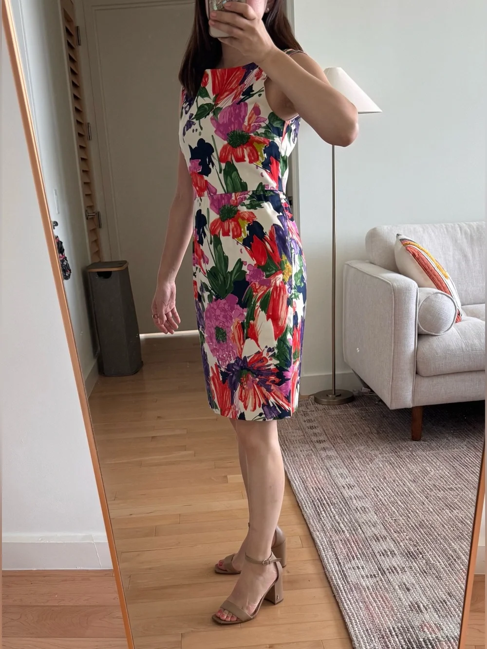 J. Crew Floral Sheath Dress in White with Red, Pink & Purple Blooms - size 0
